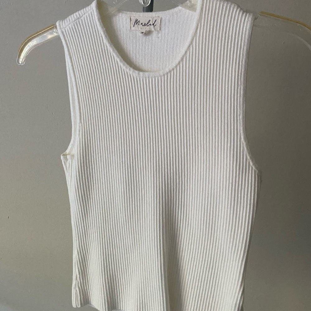 Marled White Ribbed Tank Top